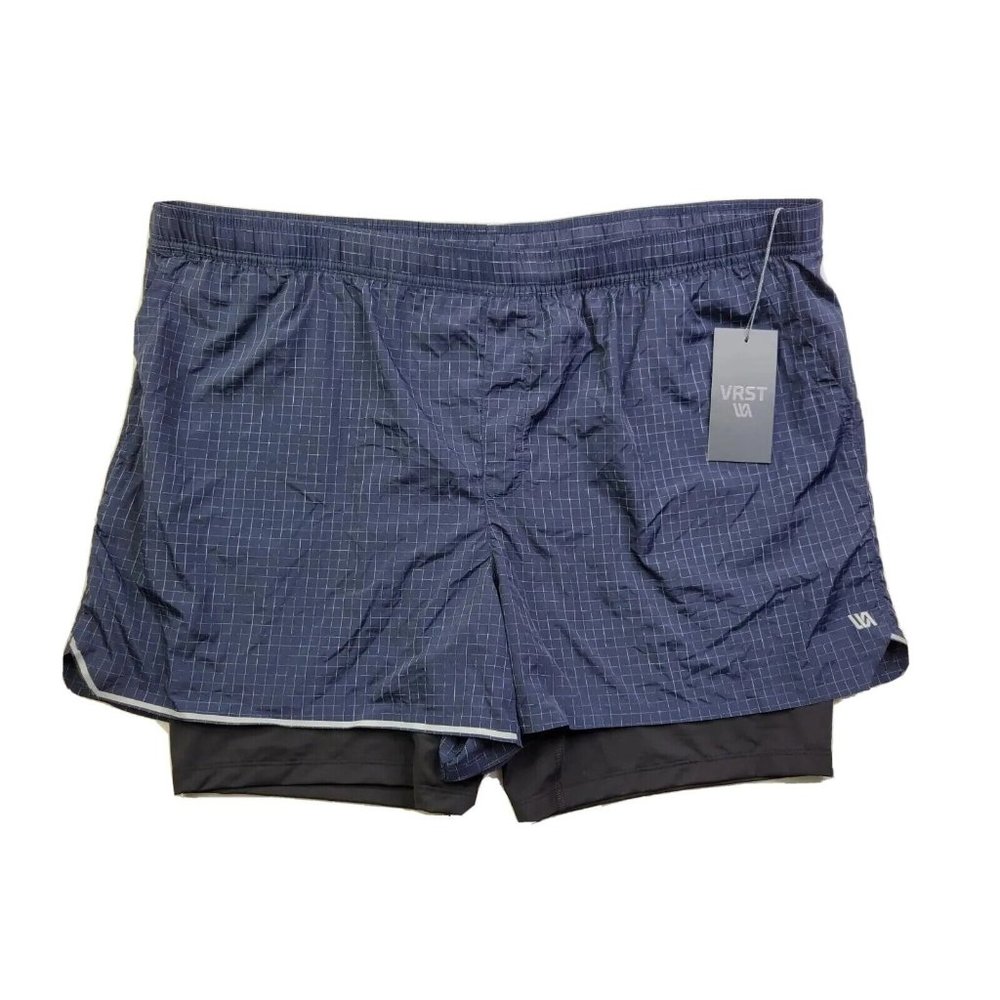 NEW VRST Men's 2XL Blue Black Athletic Hybrid Run Short Wicking Anti-Odor 4" Ins
